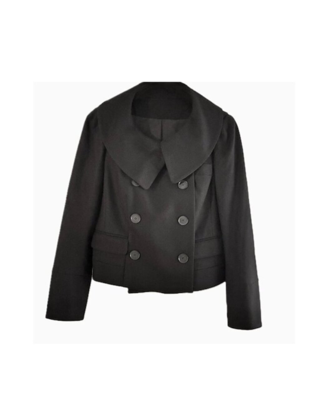 Ann Taylor Short Military Jacket Black Wool Pea Coat  Women's M